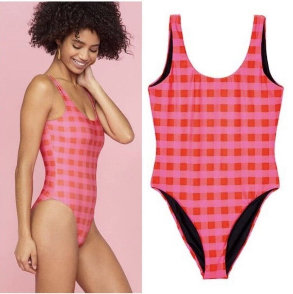 Terez Swimsuit Women Size Medium One Piece Gingham Picnic Plaid Red Pink New